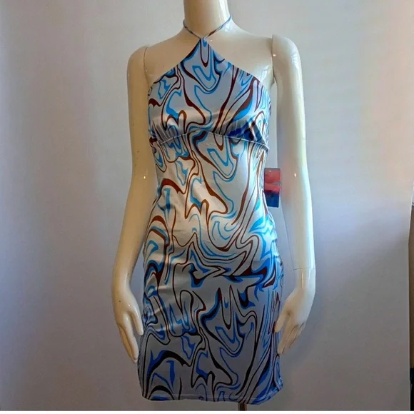 Marble Halter Top Dress | Color: Blue/Brown | Size: L | Lesliediaz1768's Closet Marble Halter Top Dress | Color: Blue/Brown | Size: L | Lesliediaz1768's Closet